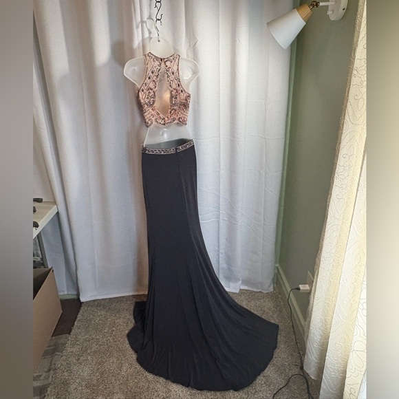 Sherri Hill Shimmery Sleeveless Two Piece Dress 50157 Metallic Pink Beaded Prom - Picture 9 of 16